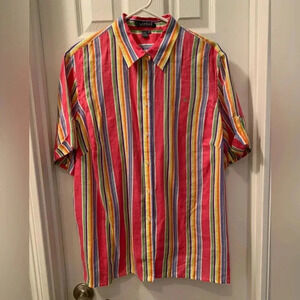 Lauren Ralph Lauren 💯% linen stripe ladies short sleeve shirt, button down
